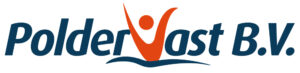 De naam van onze detacheringsbureau in blauw en oranje. De "V" is in oranje en is het logo als een persoon met twee opgestoken armen en een hoofd